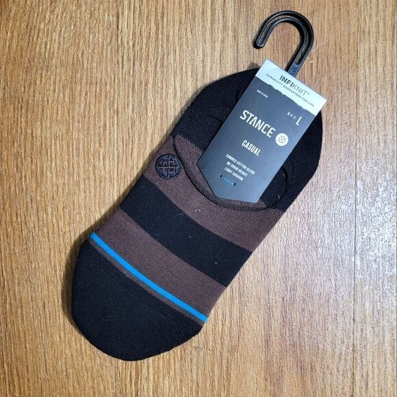 Stance Draft No Show Socks Black Brown Logo Size Large L Infiknit Casual New - Picture 1 of 5